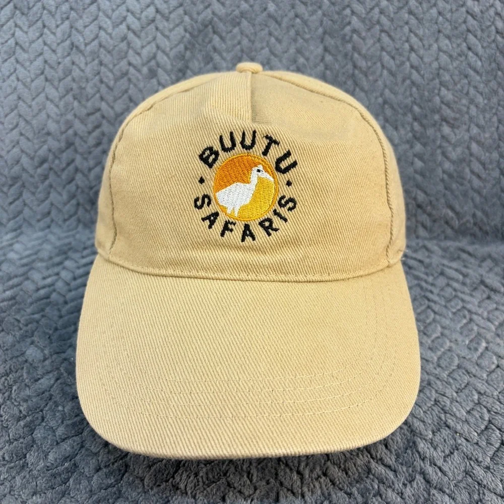 Buutu Safaris Mens Tan Khaki Embroidered Bird Logo Baseball Hat Adjustable Cap